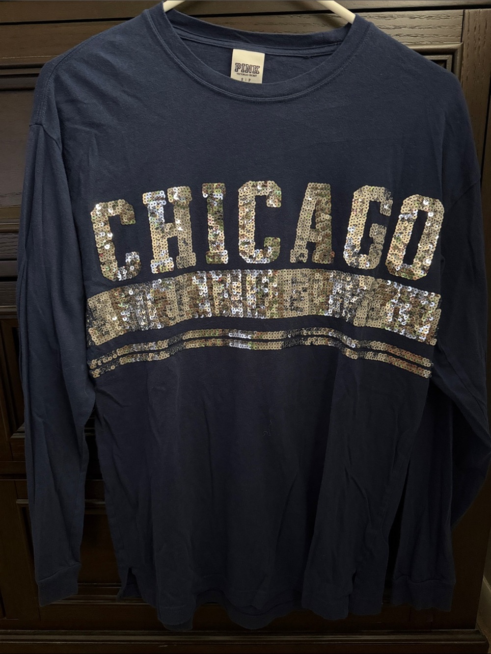 PINK Victoria's Secret Navy Long-Sleeve Sequin Chicago Tee